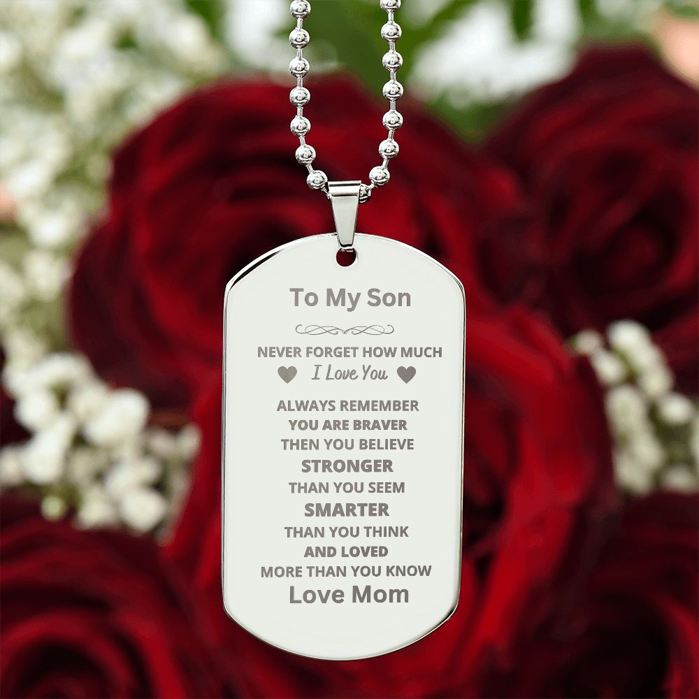 To Son From Mom Engraved Dog Tag