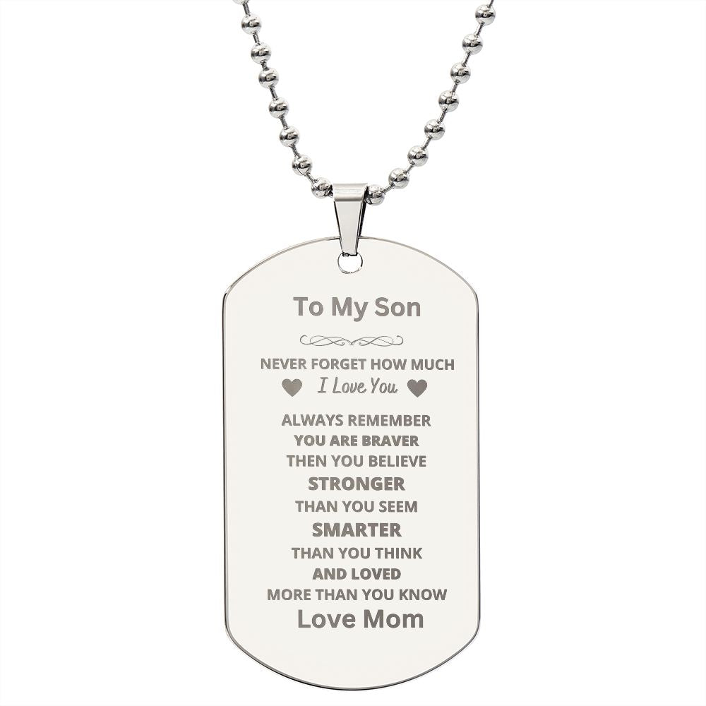 To Son From Mom Engraved Dog Tag