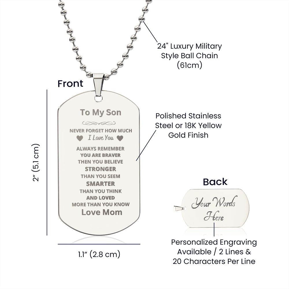 To Son From Mom Engraved Dog Tag