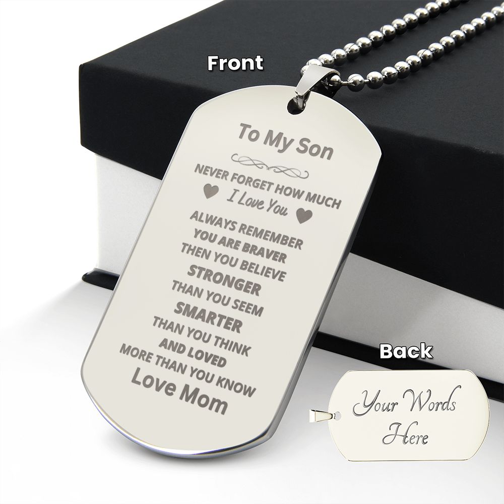 To Son From Mom Engraved Dog Tag