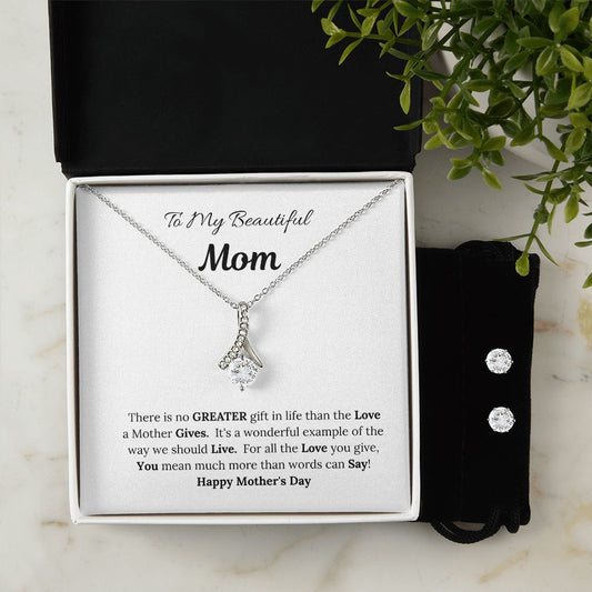 To My Beautiful Mom/Mother's Day Allure Necklace & Earrings